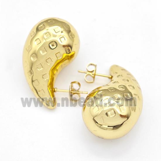 304 Stainless Steel Stud Earring Teardrop Hollow Gold Plated