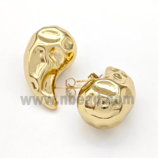 304 Stainless Steel Stud Earring Teardrop Hollow Gold Plated