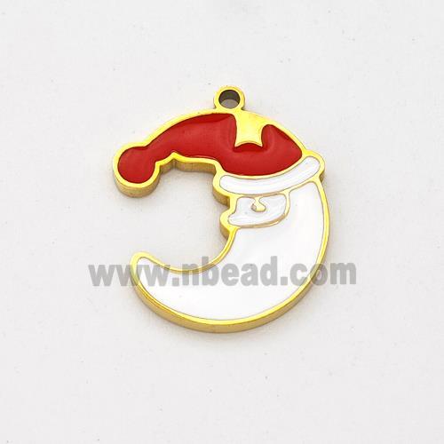 Santa Claus Charms Stainless Steel Pendant Red Enamel Moon Gold Plated