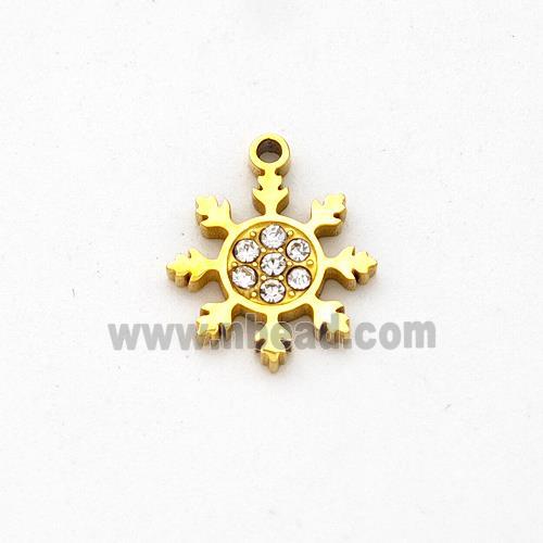 Stainless Steel Snowflake Pendant Micro Pave Rhinestone Gold Plated