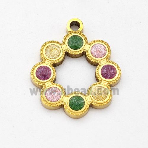 Stainless Steel Wreath Pendant Multicolor Painted Gold Plated