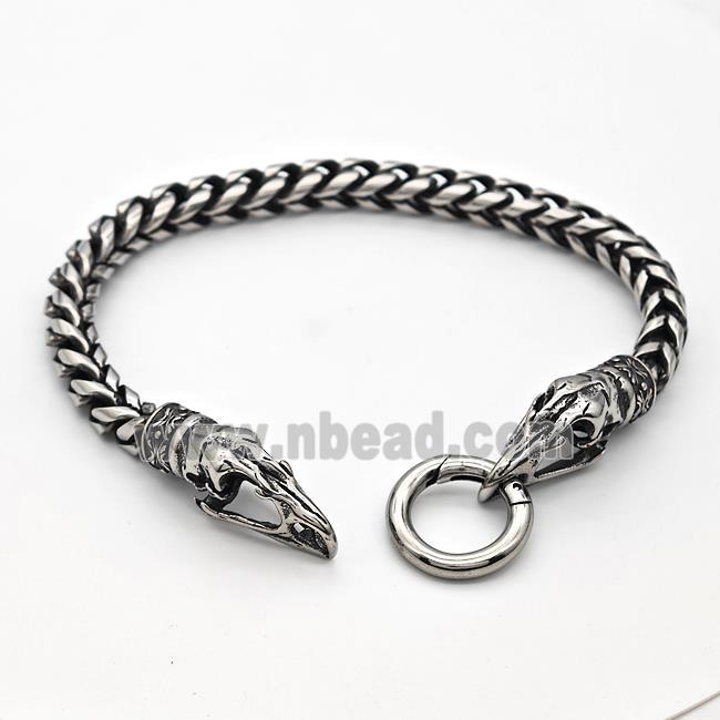 304 Stainless Steel Bracelet Crowhead Antique Silver