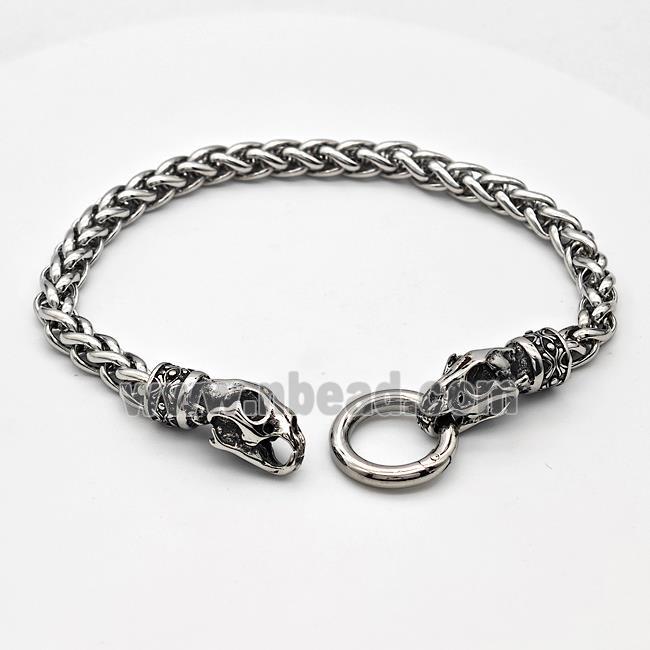 304 Stainless Steel Bracelet Skull Antique Silver