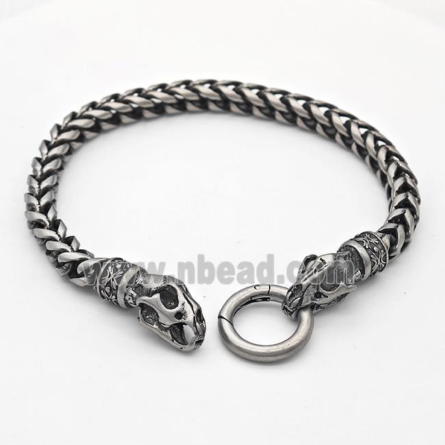 304 Stainless Steel Bracelet Skull Antique Silver