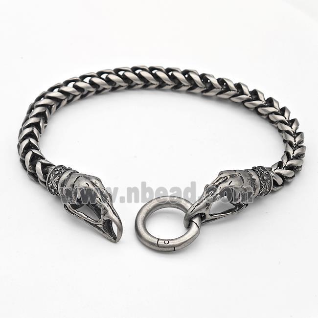 304 Stainless Steel Bracelet Crowhead Antique Silver