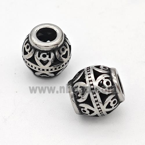 Stainless Steel Round Beads Hollow Large Hole Antique Silver