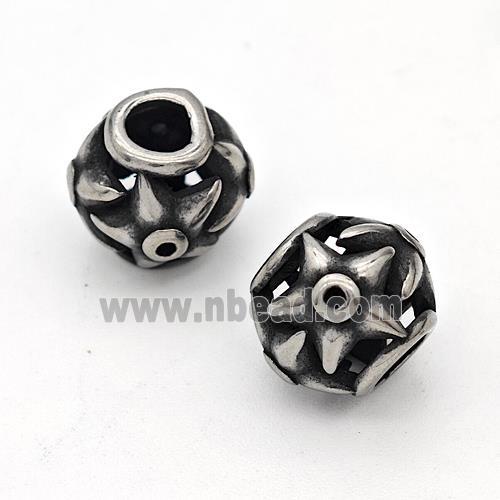 Stainless Steel Round Beads Hollow Large Hole Antique Silver