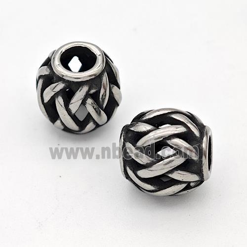 Stainless Steel Round Beads Hollow Large Hole Antique Silver