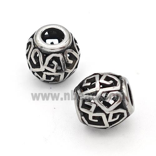 Stainless Steel Round Beads Hollow Large Hole Antique Silver