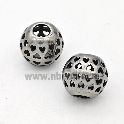 Stainless Steel Round Beads Hollow Large Hole Antique Silver