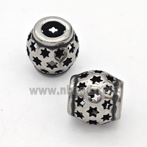 Stainless Steel Round Beads Hollow Large Hole Antique Silver