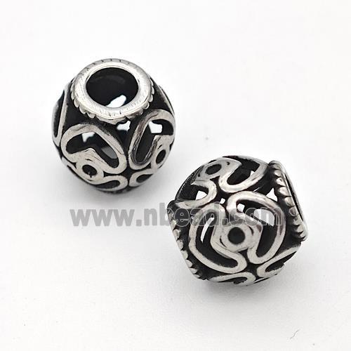 Stainless Steel Round Beads Hollow Large Hole Antique Silver