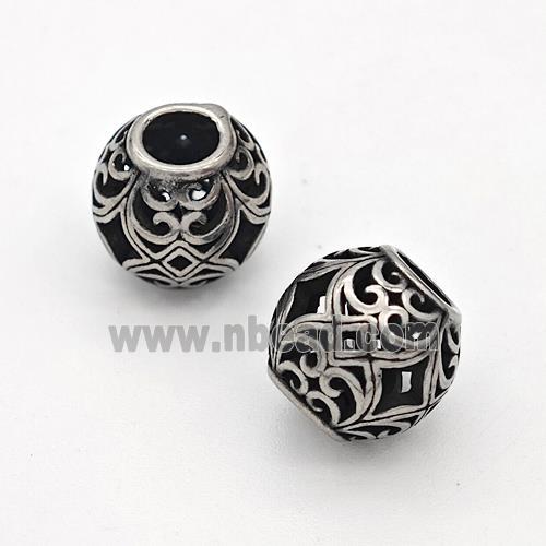 Stainless Steel Round Beads Hollow Large Hole Antique Silver