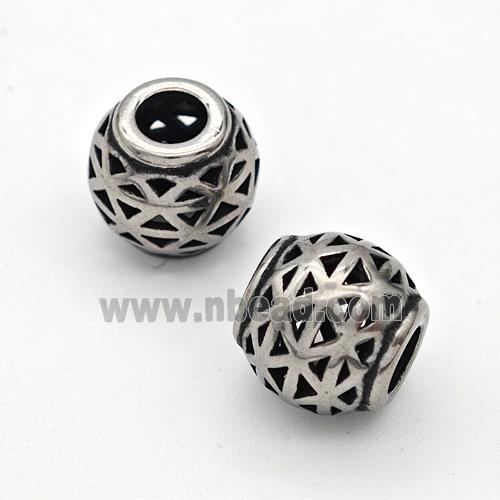 Stainless Steel Round Beads Hollow Large Hole Antique Silver