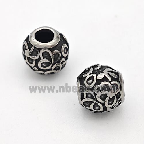 Stainless Steel Round Beads Hollow Large Hole Antique Silver