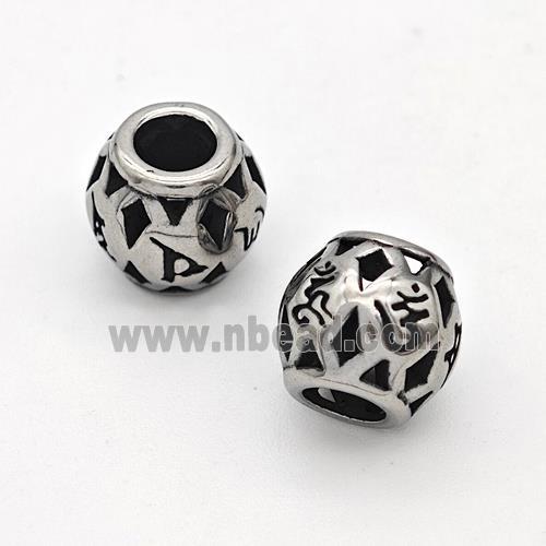 Stainless Steel Round Beads Hollow Large Hole Antique Silver