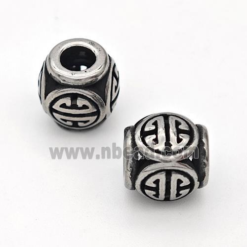 Stainless Steel Round Beads Hollow Large Hole Antique Silver