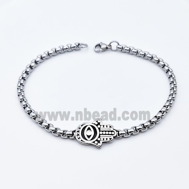 304 Stainless Steel Hamsahand Bracelet Antique Silver