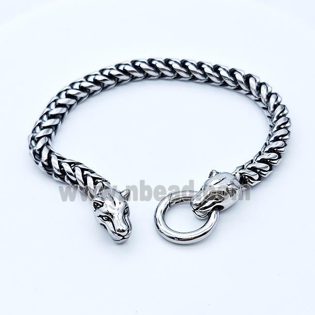 304 Stainless Steel Leopard Bracelet Antique Silver