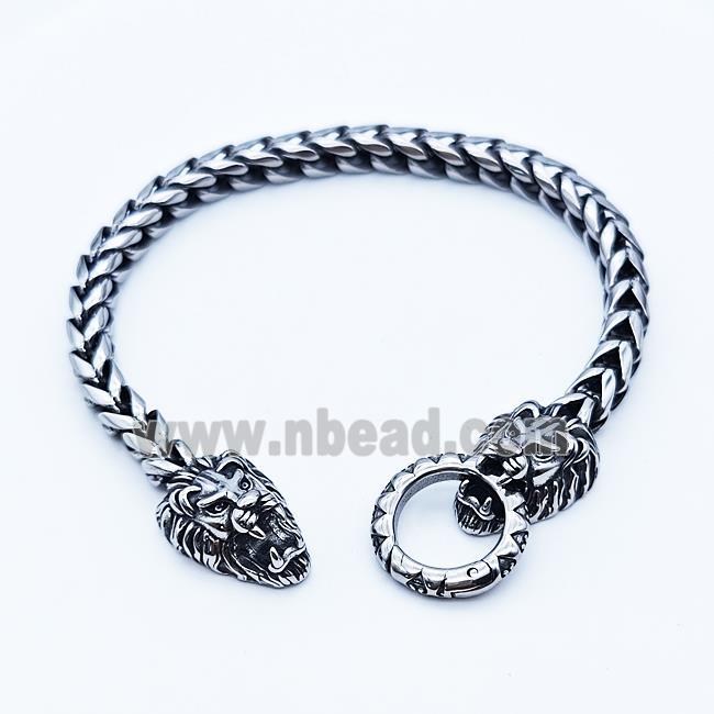 304 Stainless Steel Lion Bracelet Antique Silver