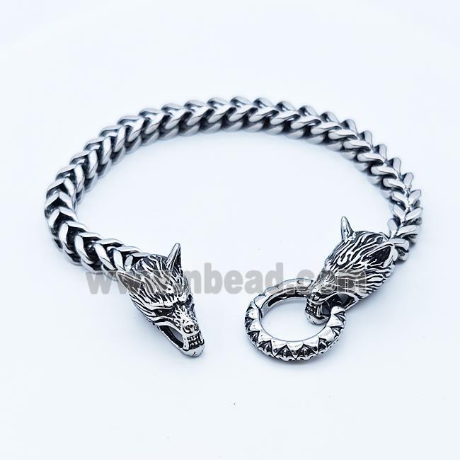 304 Stainless Steel Wolf Bracelet Antique Silver