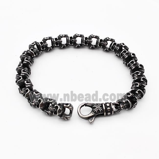 304 Stainless Steel Bracelet Skull Antique Black