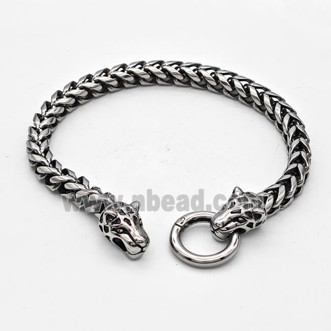 304 Stainless Steel Leopard Bracelet Antique Silver