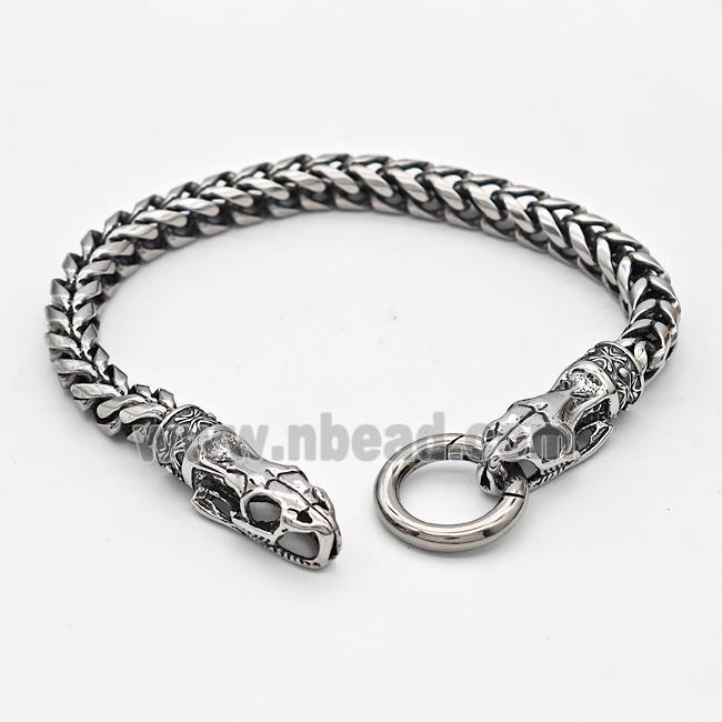 304 Stainless Steel Snake Bracelet Antique Silver