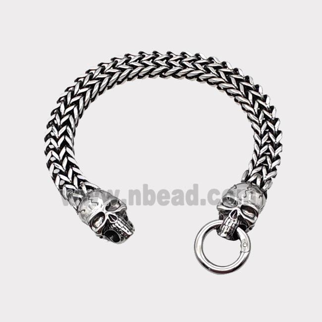 304 Stainless Steel Skull Bracelet Antique Silver