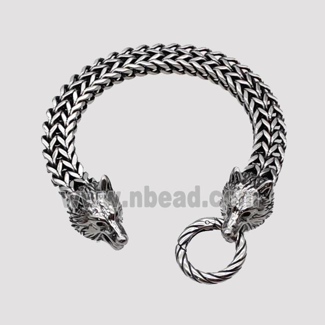 304 Stainless Steel Wolf Bracelet Antique Silver