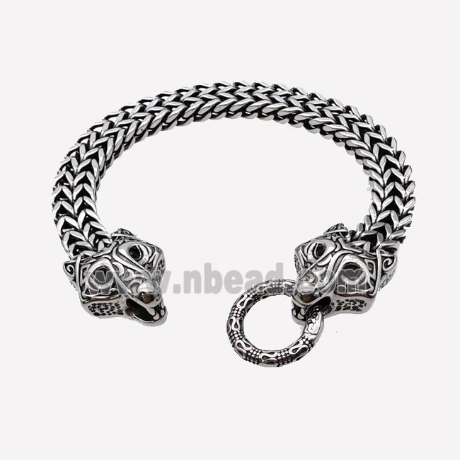 304 Stainless Steel Bracelet Leopard Antique Silver