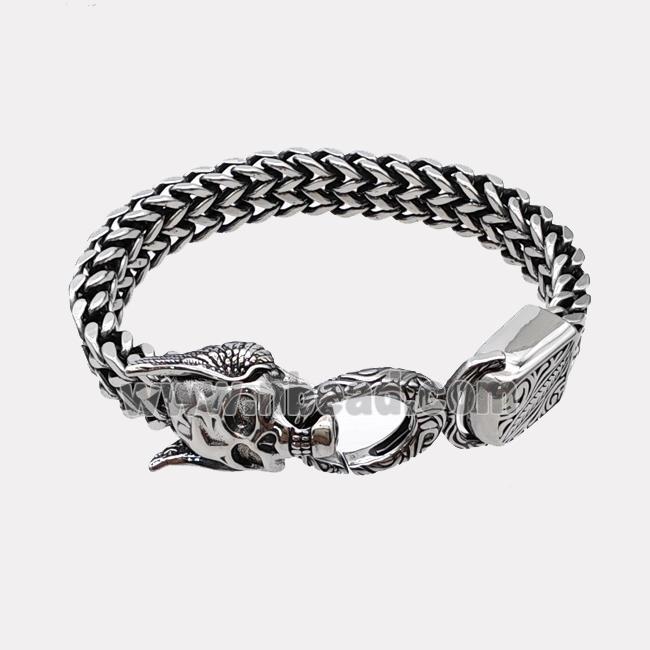 304 Stainless Steel Skull Bracelet Antique Silver