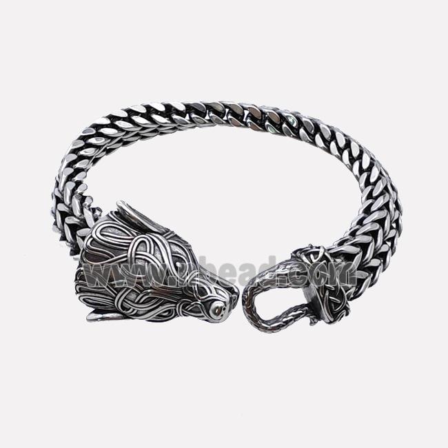 304 Stainless Steel Bracelet Dragon Antique Silver