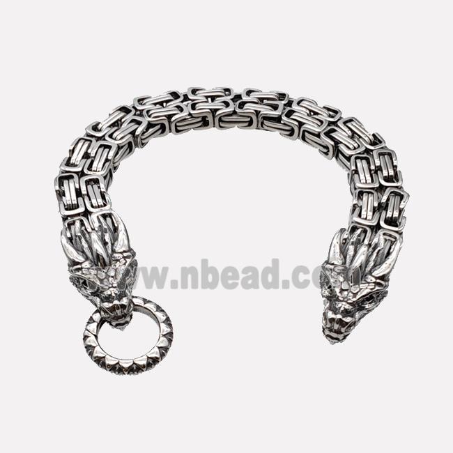 304 Stainless Steel Bracelet Dragon Antique Silver