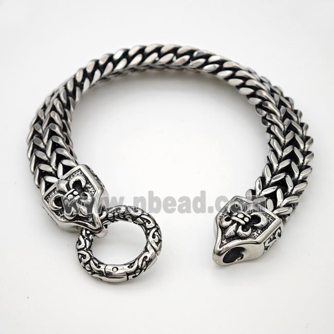 304 Stainless Steel Bracelet Fleur De Lis Antique Silver