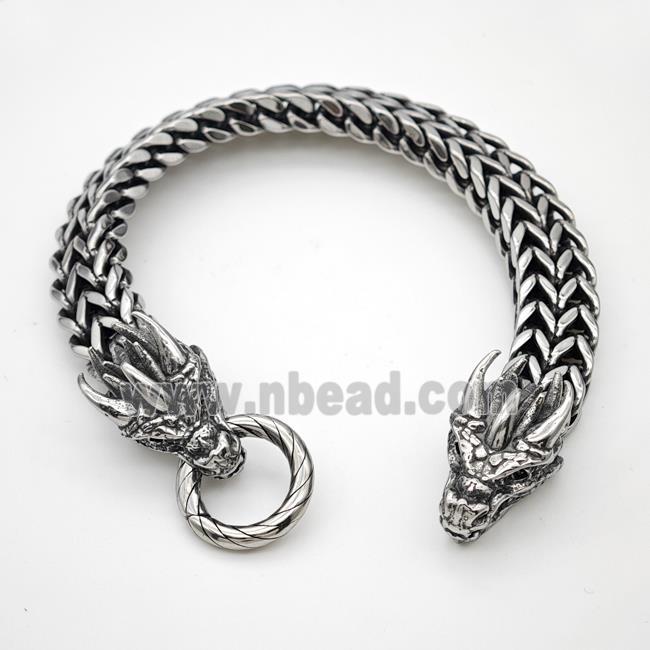 304 Stainless Steel Bracelet Dragon Antique Silver