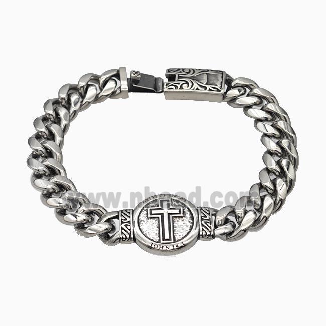 304 Stainless Steel Bracelet Cross Antique Silver