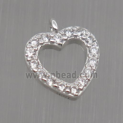 Sterling Silver heart pendant paved zircon, platinum plated
