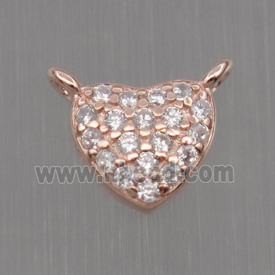 Sterling Silver heart pendant paved zircon, rose gold