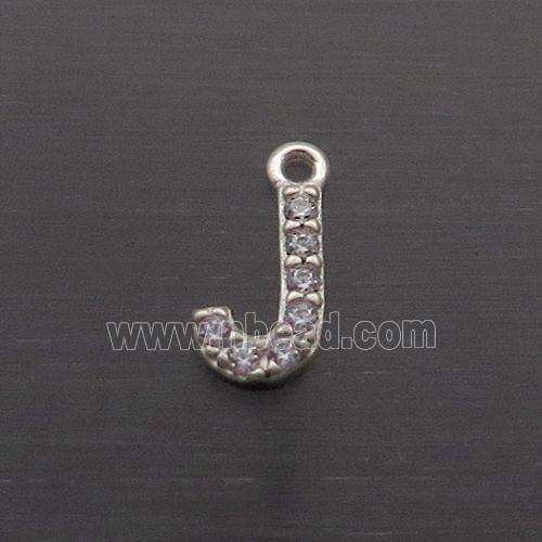 Sterling Silver J-Letter Pendant Pave Zircon