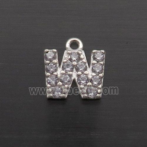 Sterling Silver W-Letter Pendant Pave Zircon