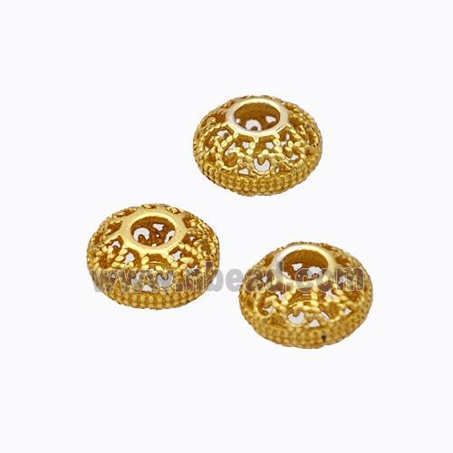 925 Sterling Silver Rondelle Beads Hollow Gold Plated