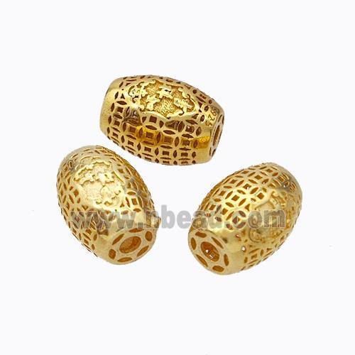 925 Sterling Silver Barrel Beads Hollow Gold Plated