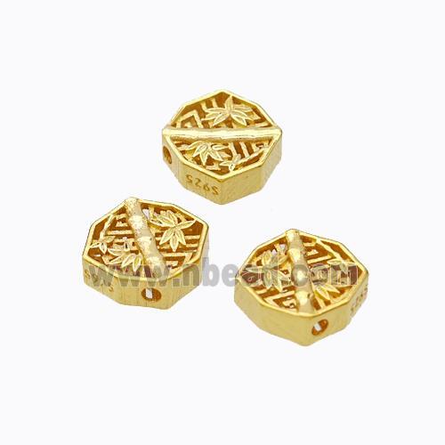 925 Sterling Silver Bamboo Beads Hollow Gold Plated