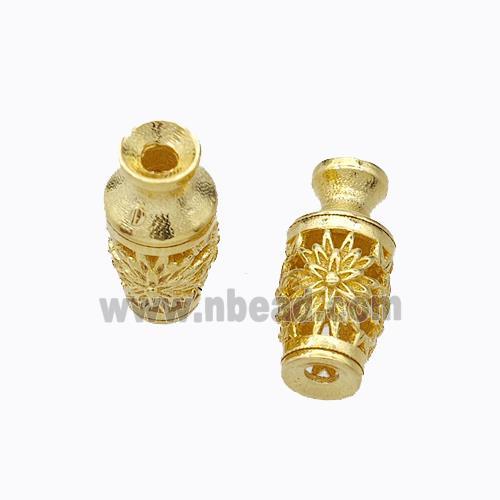 925 Sterling Silver Vase Beads Hollow Flower Gold Plated