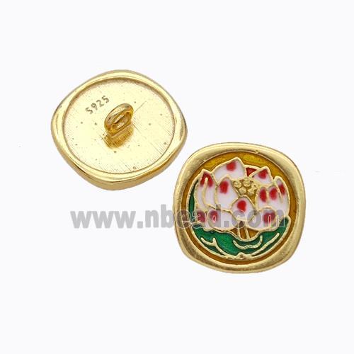 925 Sterling Silver Button Beads Flower Enamel Gold Plated