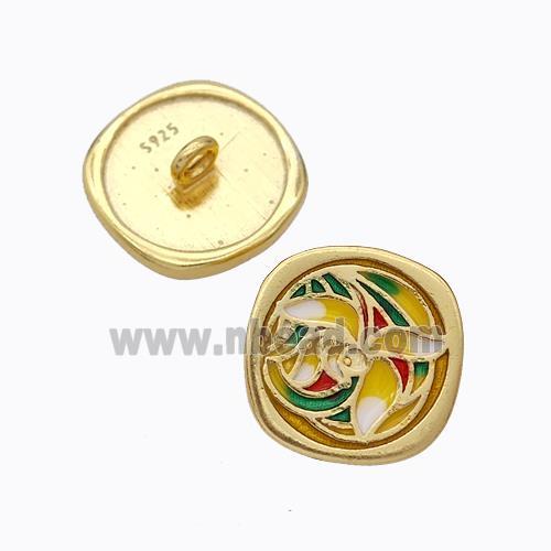 925 Sterling Silver Button Beads Flower Enamel Gold Plated