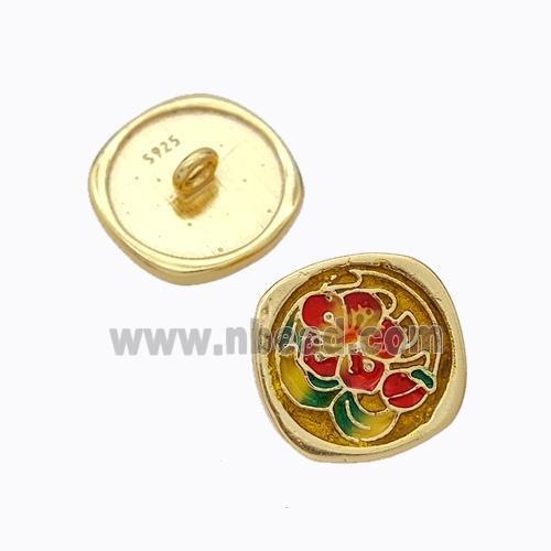 925 Sterling Silver Button Beads Flower Enamel Gold Plated