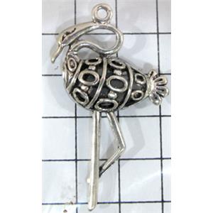 crane bird, Tibetan Silver Charms pendants, Non-Nickel, 45x28mm