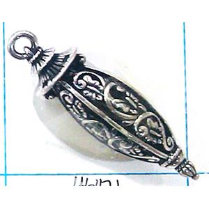 Hollow Tibetan Silver pendant, lead free and nickel free, 13x45mm